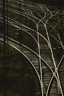 Munich Cityscape Photography Drucke: Tracks in back light in Munich