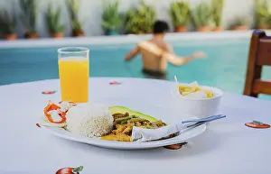 Gourmet Breakfast Meal Drucke: Traditional breakfast served poolside