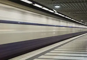 Central Europe Train Stations Drucke: Train passing the train station in underground