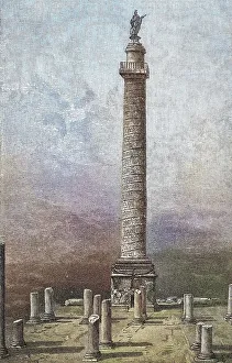 Historic Italy Landmark Drucke: Trajan's Column in Rome in its present state