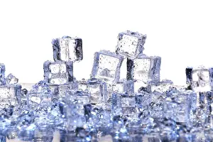 Transparent Ice Cubes Drucke: Transparent cold ice cubes on a white background