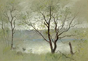 Historic Painting Restoration Drucke: Two trees in the foreground framing the composition