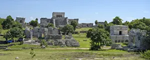 Mexican Cultural Heritage Site Drucke: Tulum Maya Site Panorama Mexico