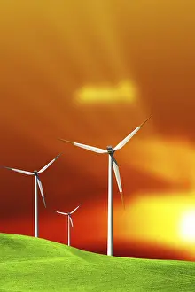 Atmospheric Evening Light Scene Drucke: Turbines at Sunset