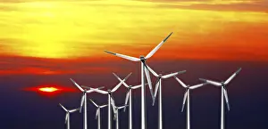 Green Energy Production Drucke: Turbines at sunset