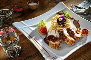 Savory Meat Dishes Drucke: Turkey breast with sauce and risotto
