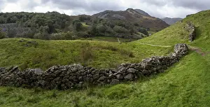 England Countryside Scenery Drucke: Typical landscape with stone wall