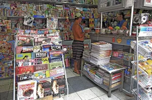 Brazilian Urban Environment Drucke: Typical newspaper kiosk in the Centro district