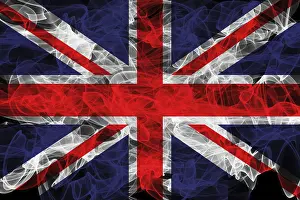 Union Jack Flag Drucke: Union Jack Smoke Flag on Black Background