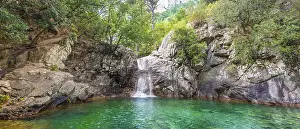 Rock Face Waterfall Scene Drucke: Upper course of the river Solenzara