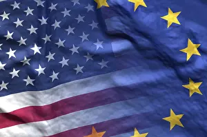 European Union Symbolic Picture Drucke: USA and EU Flag, Computer Graphic