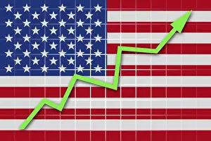 USA Flag Drucke: The USA flag and arrow graph going up