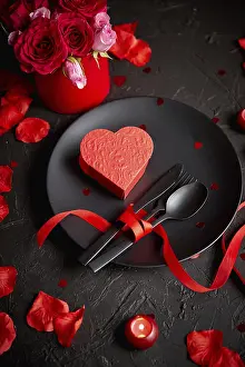 Romantic Dinner Concept Drucke: Valentines day, table setting and romantic dinner concept