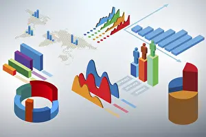 Computer Graphic Illustration Drucke: Various charts and graphs - 3d rendering