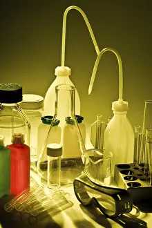 Bright White Background Photography Drucke: Various chemical and laboratory objects on a white background