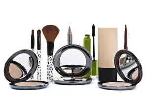 Personal Hygiene Goods Drucke: Various cosmetics isolated over white