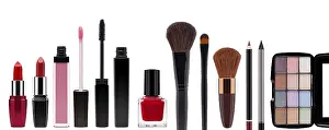 Personal Hygiene Products Drucke: Various Cosmetics on white background