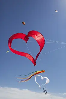 Leisure Activities France Drucke: Various kites, kites on the beach