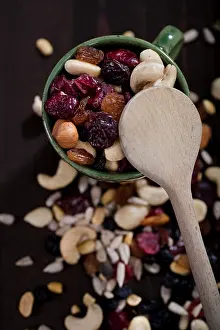 Wooden Spoon Still Life Drucke: Various nuts, kernels, dried fruits