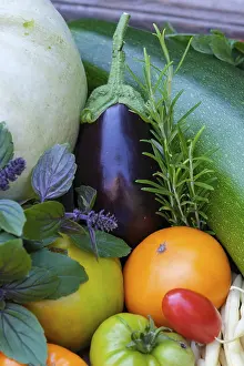 Southern Germany Vegetables Drucke: Various vegetables, tomatoes, basil