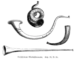 Historical Music Illustrations Drucke: Various wind instruments, Leviticus chapter 23 verse 24