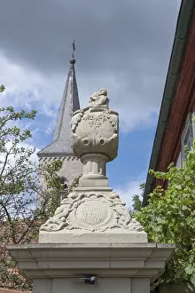 Lower Franconia Bavaria Architecture Drucke: Vase attachment on a courtyard gate