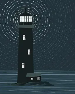 Blue Evening Sky Drucke: Vector Lighthouse tower background illustration