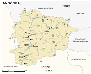 Drucke von Vektor-Karte des Fürstentums Andorra Karte Drucke: Vektor-Karte des Fürstentums Andorra.