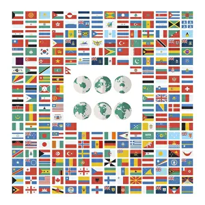 White Background Globe Drucke: Vector set of the world flags in flat style over white background