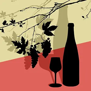 White Background Vector Art Drucke: Vector silhouettes of vine leaves