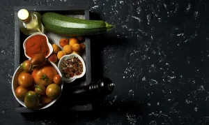 Dark Background Vegetables Drucke: Vegetables on a dark background