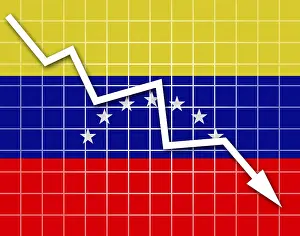 Drucke von Die venezolanische Flagge und Pfeil-Diagramm gehen nach unten Venezuela Drucke: Die venezolanische Flagge und Pfeilgrafik gehen nach unten.