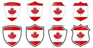 Canada Flag Drucke: Vertical Canada maple leaf flag in shield shape