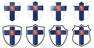 Scandinavian National Symbol Drucke: Vertical Finland flag in shield shape