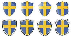 Scandinavian Flag Design Drucke: Vertical Swedish flag in shield shape