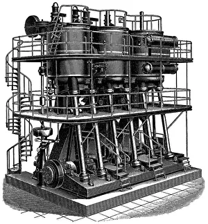 Old Fashioned Steam Engine Drucke: Vertical triple expansion machine