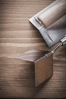 Handicraft Industry Equipment Drucke: Vertical version copyspace two angle formers on wood board