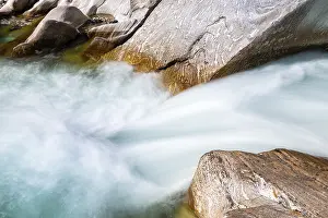 Mountain River Landscape Drucke: Verzasca mountain river, rock structures