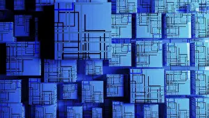 Digital Landscape Drucke: Vibrant abstract background showcases interconnected cubes