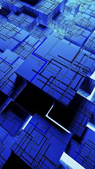 Digital Landscape Drucke: Vibrant abstract background showcases interconnected cubes