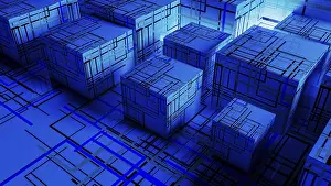 Computer Graphic Image Drucke: Vibrant abstract background showcases interconnected cubes