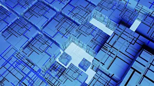 Digital Landscape Drucke: Vibrant abstract background showcases interconnected cubes