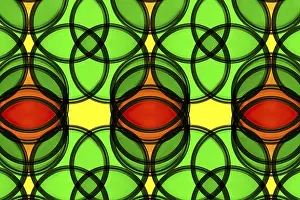 Symmetrical Geometric Patterns Drucke: Vibrant abstract pattern with overlapping translucent circles in green