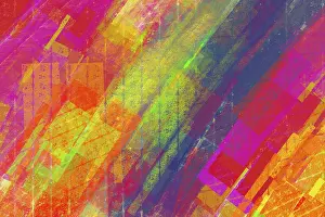 Colorful Abstract Artwork Drucke: A vibrant and dynamic abstract artwork featuring a colorful geometric pattern with overlapping textures