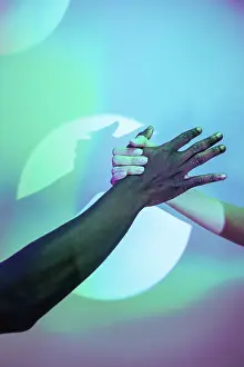 Colorful Diversity Drucke: A vibrant image showcasing multiethnic hands clasped together