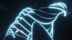 Dark Background Illustration Drucke: Vibrant neon blue lines create a captivating abstract pattern