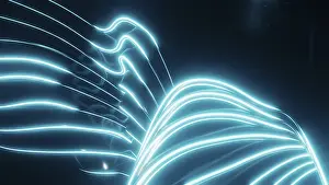 Dark Background Design Drucke: Vibrant neon lines create an abstract pattern against a deep