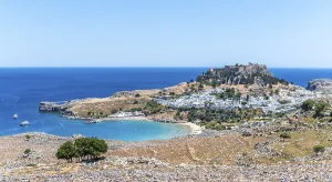 Dodecanese Island Greece Drucke: View of the Acropolis of Lindos