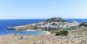 Historic Fortification Greece Drucke: View of the Acropolis of Lindos
