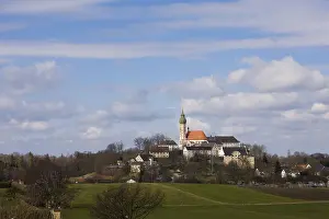 Christian Architecture Europe Drucke: View of the Andechs Monastery in spring